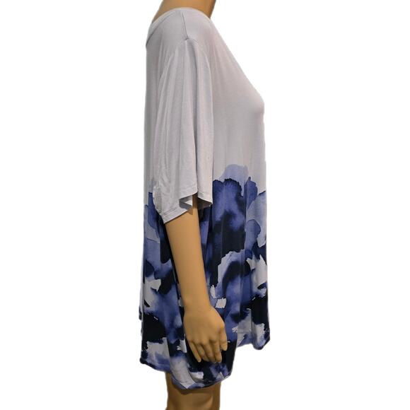 H by Halston Blue Watercolor Print Top 3X - Picture 3 of 6